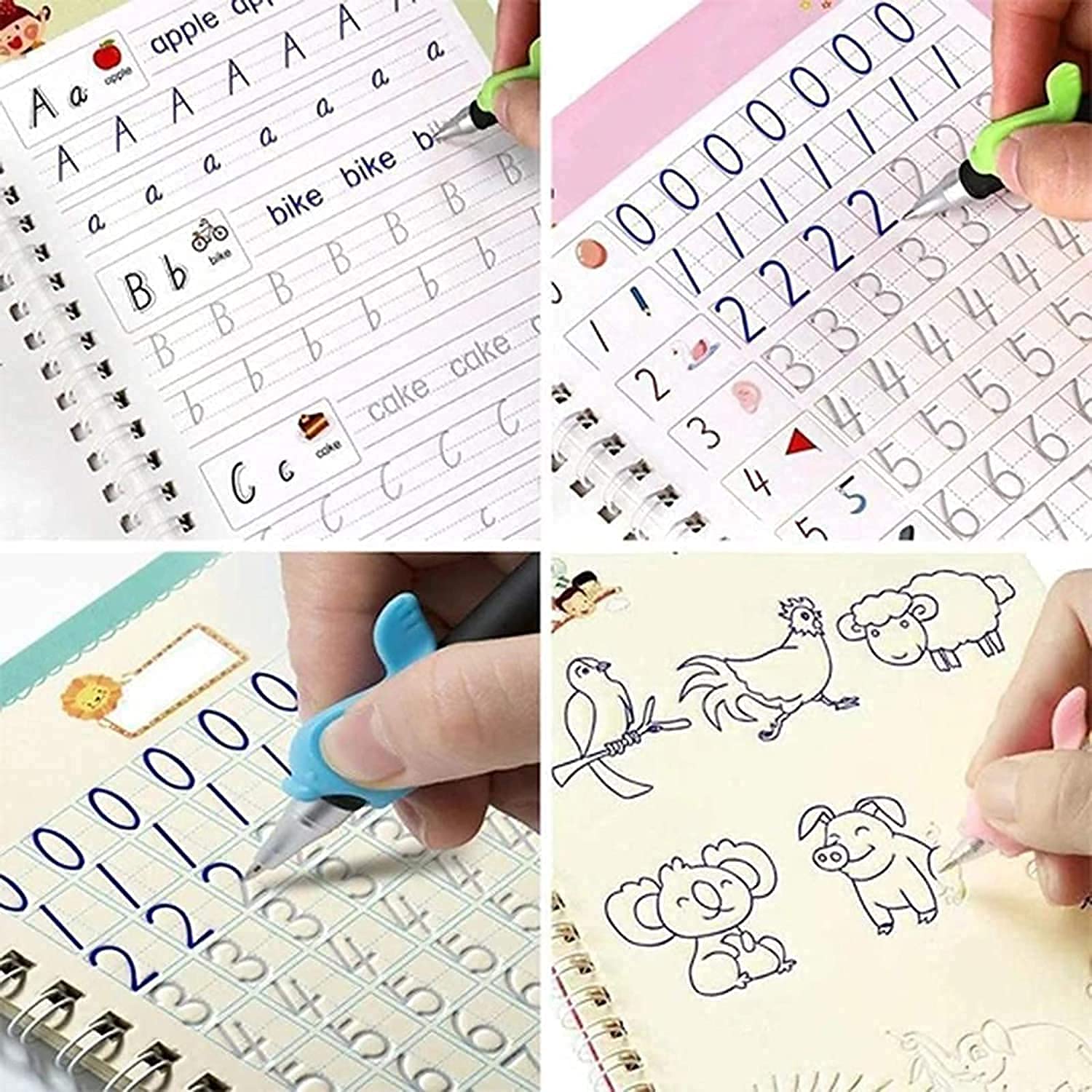 For Kids Ages 3+ | Reusable Magic Practice Copybook (Alphabet, Numbers, Math & Drawing) – Pack of 4 |