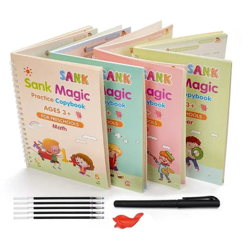 For Kids Ages 3+ | Reusable Magic Practice Copybook (Alphabet, Numbers, Math & Drawing) – Pack of 4 |